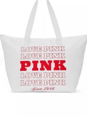 PINK Victoria's Secret White Tote with Red LOVE PINK Print